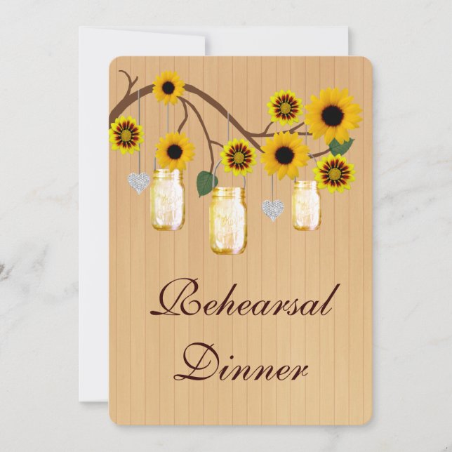Rustic Yellow Mason Jars Rehearsal Dinner Invite (Front)