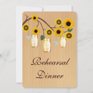 Rustic Yellow Mason Jars Rehearsal Dinner Invite