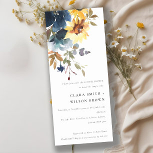 Rustic Yellow Navy Sunflower Floral Couples Shower Invitation