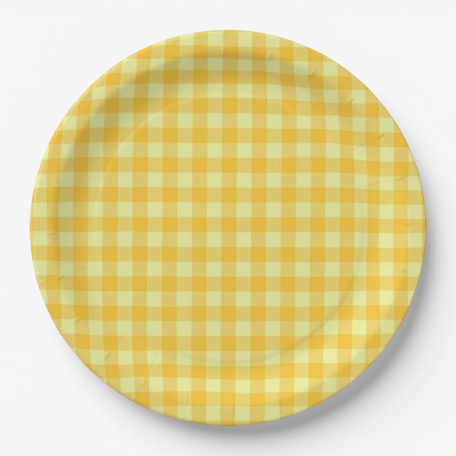 Rustic Yellow Orange Buffalo Checks BBQ Engagement Paper Plate (Front)