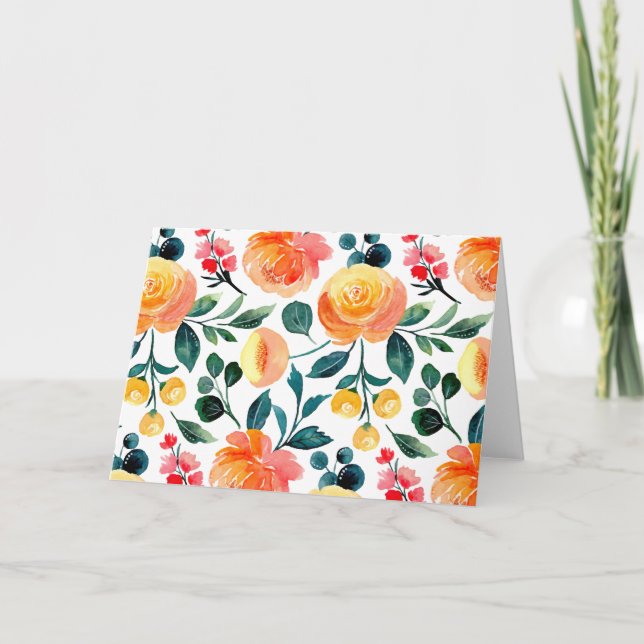Rustic Yellow Orange Watercolor Flowers Blank Card (Front)