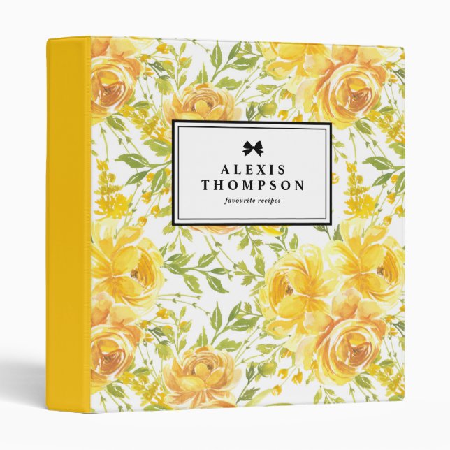 Rustic Yellow Peonies Floral Pattern Personalized Binder (Front/Spine)