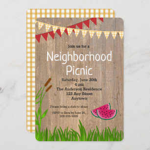 Rustic Yellow Plaid Neighbourhood Picnic Invitatio Invitation