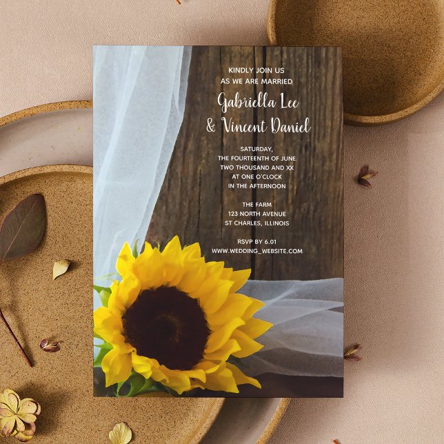 Rustic Yellow Sunflower and Barn Wood Wedding  Invitation (Creator Uploaded)