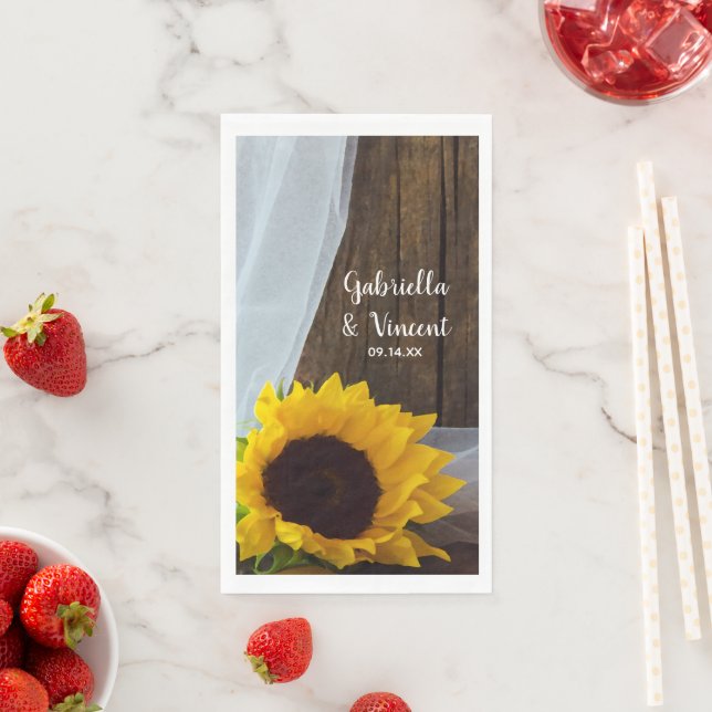 Rustic Yellow Sunflower and Barn Wood Wedding  Napkin (Insitu)