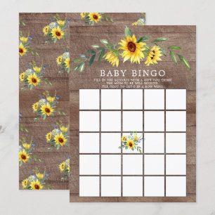 Rustic Yellow Sunflower BINGO Baby Shower Game Invitation