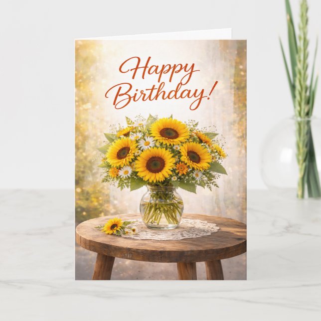 Rustic Yellow Sunflower Birthday Card (Front)