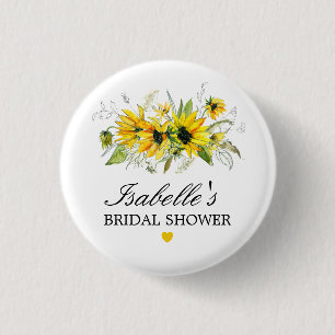 Rustic Yellow Sunflower Bridal Shower 1 Inch Round Button