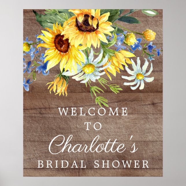 Rustic Yellow Sunflower Bridal Shower Welcome Sign (Front)