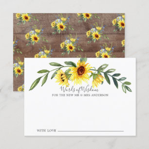 Rustic Yellow Sunflower Bride Words of Wisdom Invitation