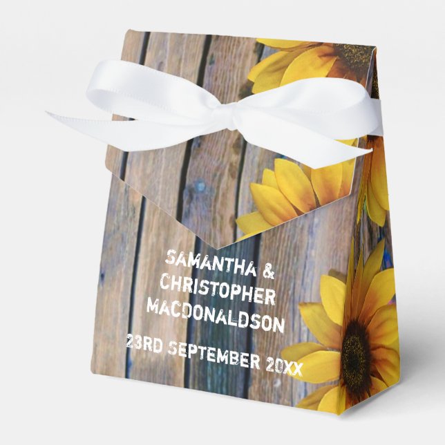 Rustic yellow sunflower country floral wedding favor box (Front Side)