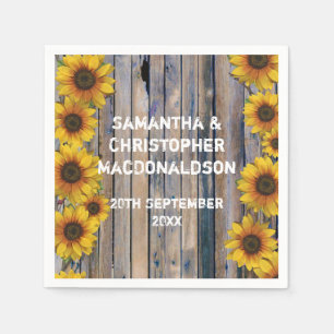 Rustic yellow sunflower country floral wedding napkin