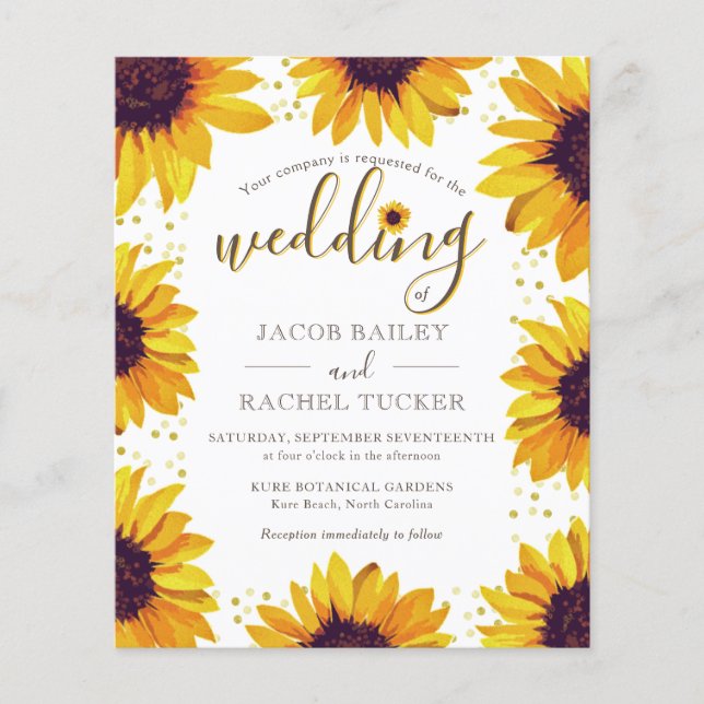 Rustic Yellow Sunflower Dots Wedding Invitation (Front)