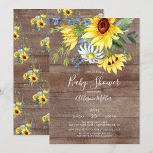 Rustic Yellow Sunflower Floral Baby Shower Invitation