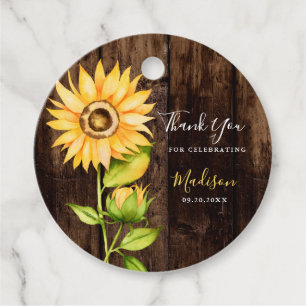 Rustic Yellow Sunflower Kids Birthday Party Favour Tags