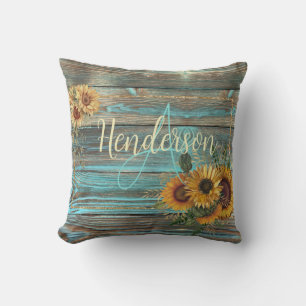 Rustic Yellow Sunflower Name  Throw Pillow