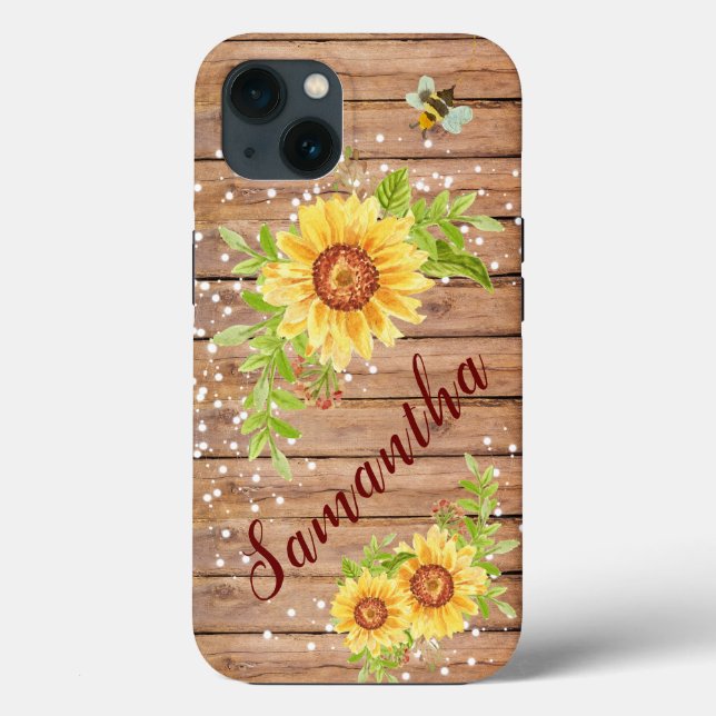 Rustic Yellow Sunflower Personalized Case-Mate iPhone Case (Back)