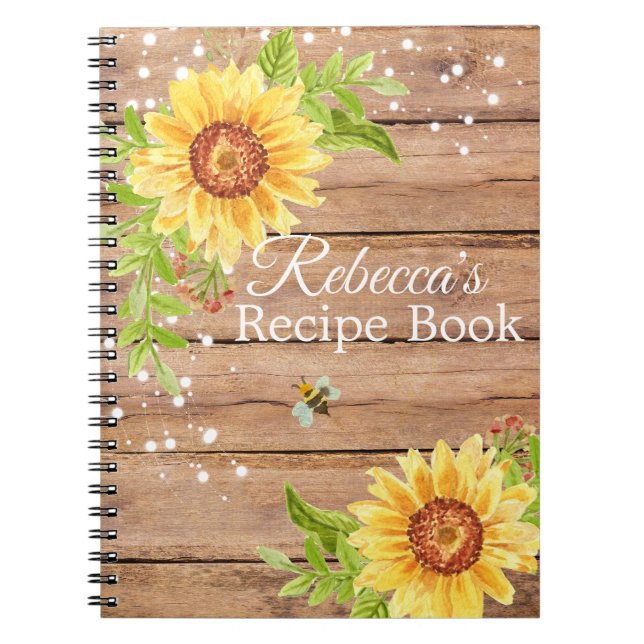 Rustic Yellow Sunflower Recipe Notebook (Front)