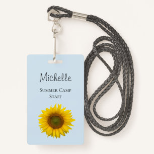 Rustic Yellow Sunflower Summer Camp Name Tag Badge