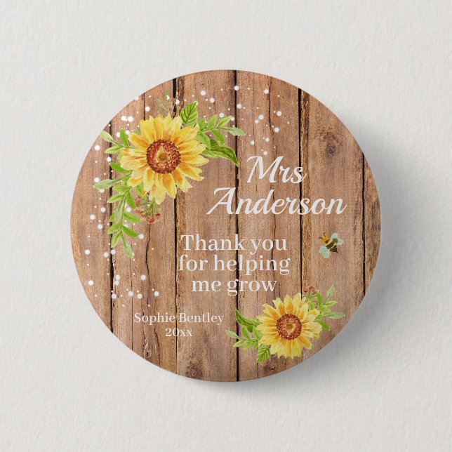 Rustic Yellow Sunflower Teacher Appreciation 2 Inch Round Button (Front)