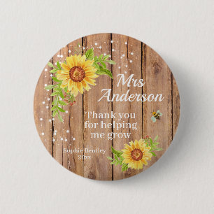 Rustic Yellow Sunflower Teacher Appreciation 2 Inch Round Button