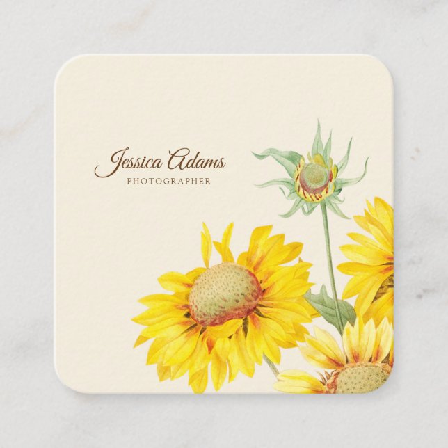 Rustic Yellow Sunflower Watercolor Business Card (Front)