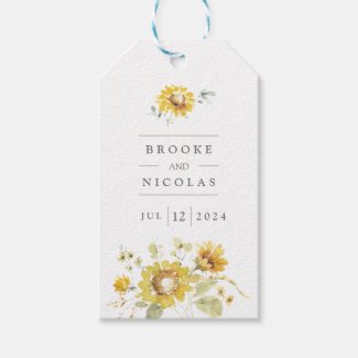 Rustic Yellow Sunflower Watercolor Wedding Gift Tags