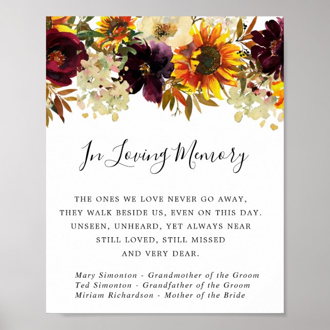 Rustic Yellow Sunflower Wedding Memorial Sign (Front)