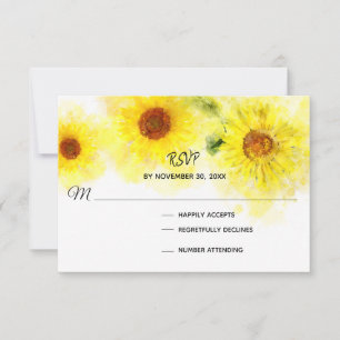 *~*  Rustic Yellow  Sunflower  Wedding RSVP Card