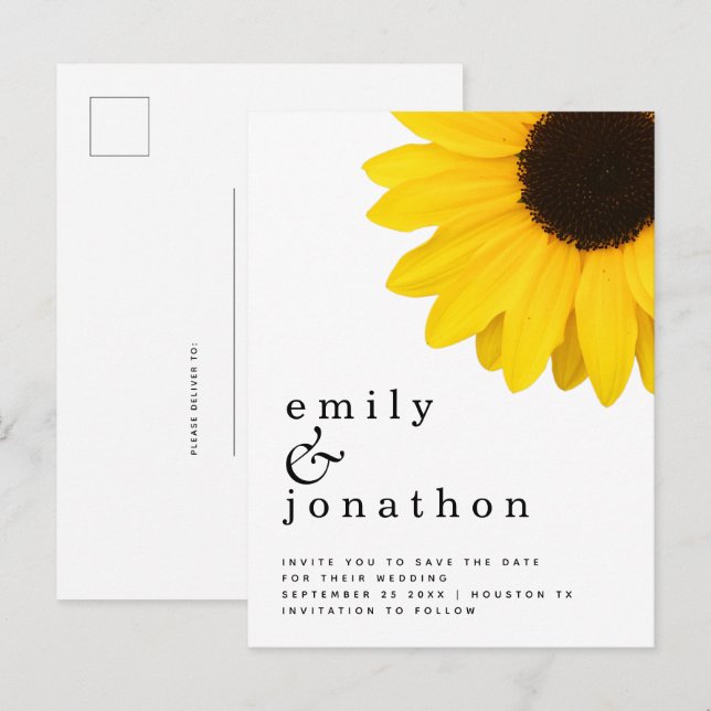 Rustic Yellow Sunflower Wedding Save The Date Announcement Postcard (Front/Back)