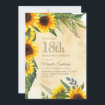 Rustic Yellow Sunflowers 18th Birthday Invitation<br><div class="desc">Rustic yellow and brown sunflowers with beautiful green leaves 18th birthday party invitation for women.  Contact us for help with customization or to request matching products</div>