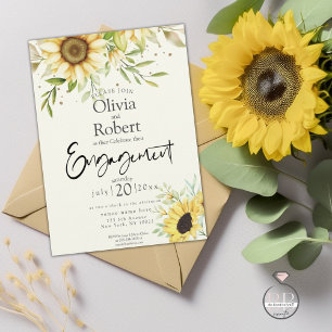 Rustic Yellow Sunflowers Engagement Invitation