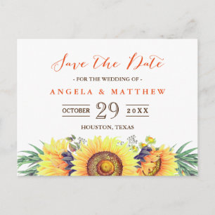 Rustic Yellow Sunflowers Wedding Save the Date Announcement Postcard