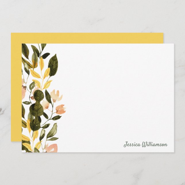 Rustic Yellow Watercolor Floral Garden Monogram Card (Front/Back)