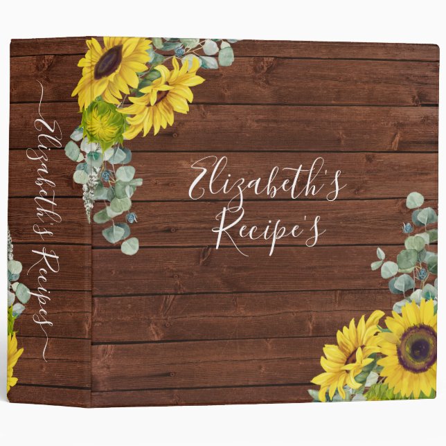 Rustic Yellow Watercolor Sunflower Recipe Binder (Front/Spine)