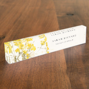 Rustic Yellow Watercolor Wildflower Boho Floral Nameplate