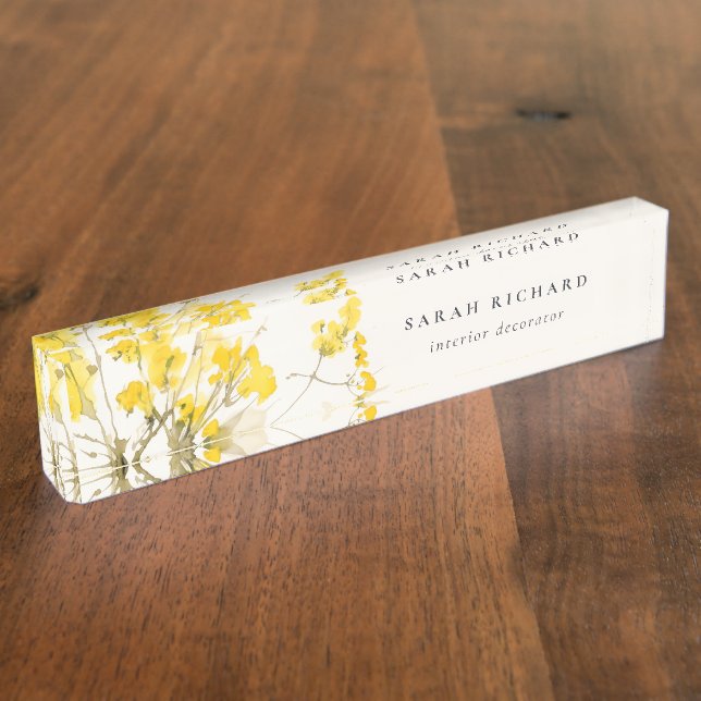 Rustic Yellow Watercolor Wildflower Boho Floral Nameplate (Side)