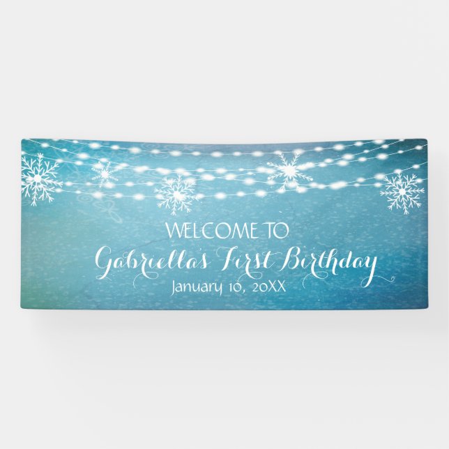 Rustic Yet Dreamy Winter Wonderland First Birthday Banner (Horizontal)