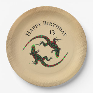 Rustic Yin Yang Lizards Birthday  Paper Plate