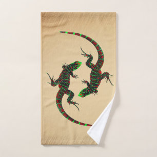Rustic Yin Yang Lizards Hand Towel