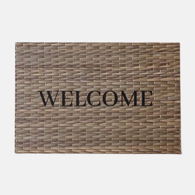 Rustic Zen Tatami Print Straw Woven Custom Doormat (Front)