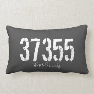 Rustic Zip Code Family Grey Family Personalized Lumbar Pillow