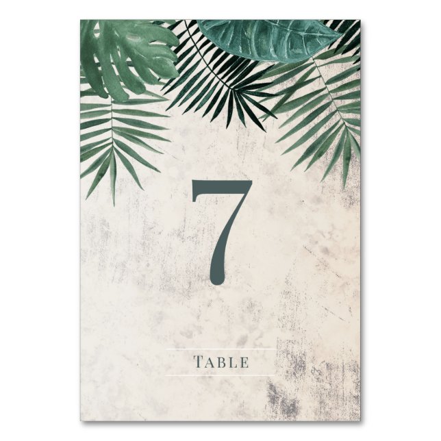 Rusticly Tropical Foliage Table sign, Watercolour Number (Front)
