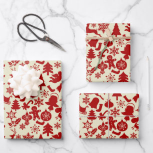 RusticRouge Motif Festif Papier d'enveloppement de