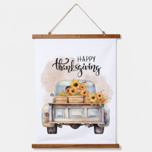 Rustics Happy Thanksgiving Truck Pumpkin  Hanging Tapestry