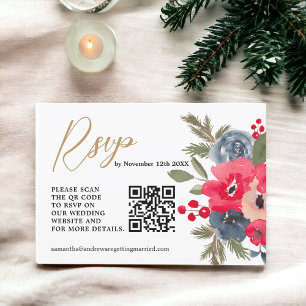 RusticWinter Floral Watercolor Wedding Rsvp qr Card