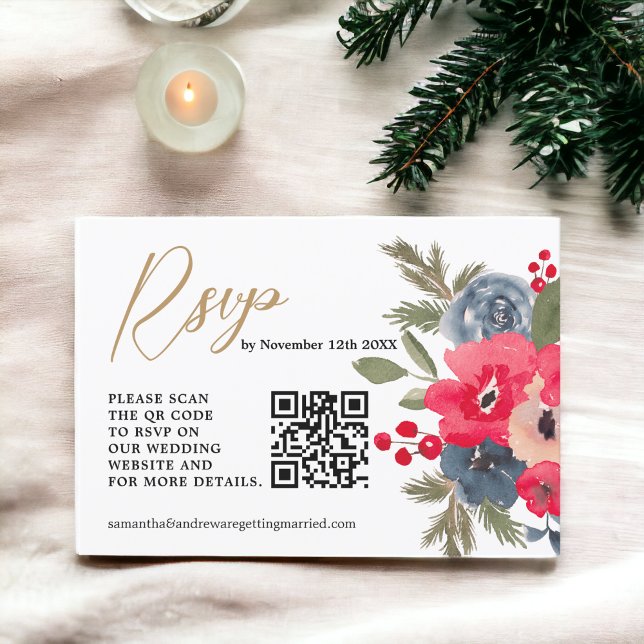 RusticWinter Floral Watercolor Wedding Rsvp qr Card (RusticWinter Floral Watercolor Wedding Rsvp qr)