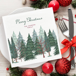 Rustig green Trees Forest Christmas Holiday Napkin