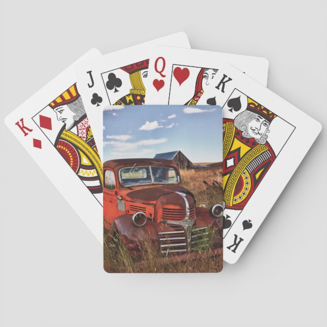 Rusting orange Dodge truck with abandoned farm Playing Cards (Back)