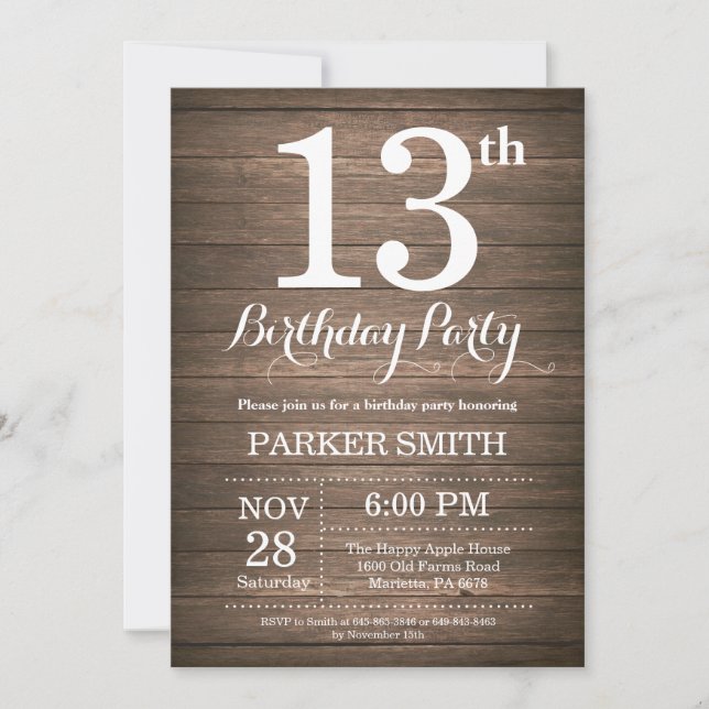 Rustique 13ème anniversaire Invitation (Devant)